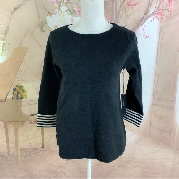 NEW Tahari Black Striped Cuff Sweater - Picture 1 of 10
